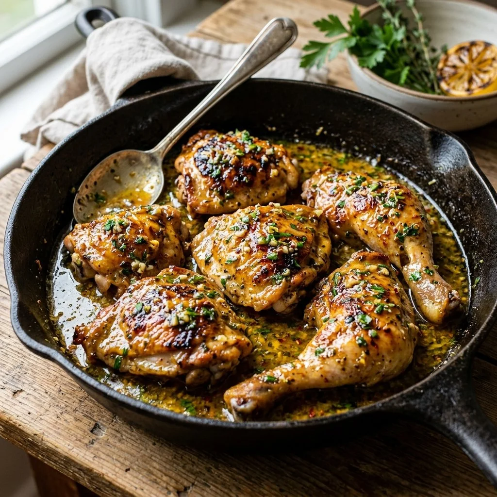 Delicious Cowboy Butter Chicken served with a side of rice and herbs