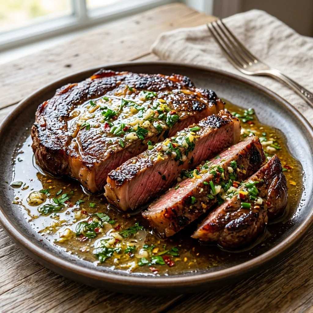 Delicious Cowboy Butter Steak grilled to perfection with flavorful butter sauce