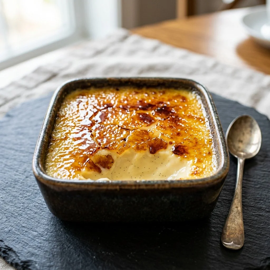 Delicious crème brûlée dessert with a caramelized sugar topping