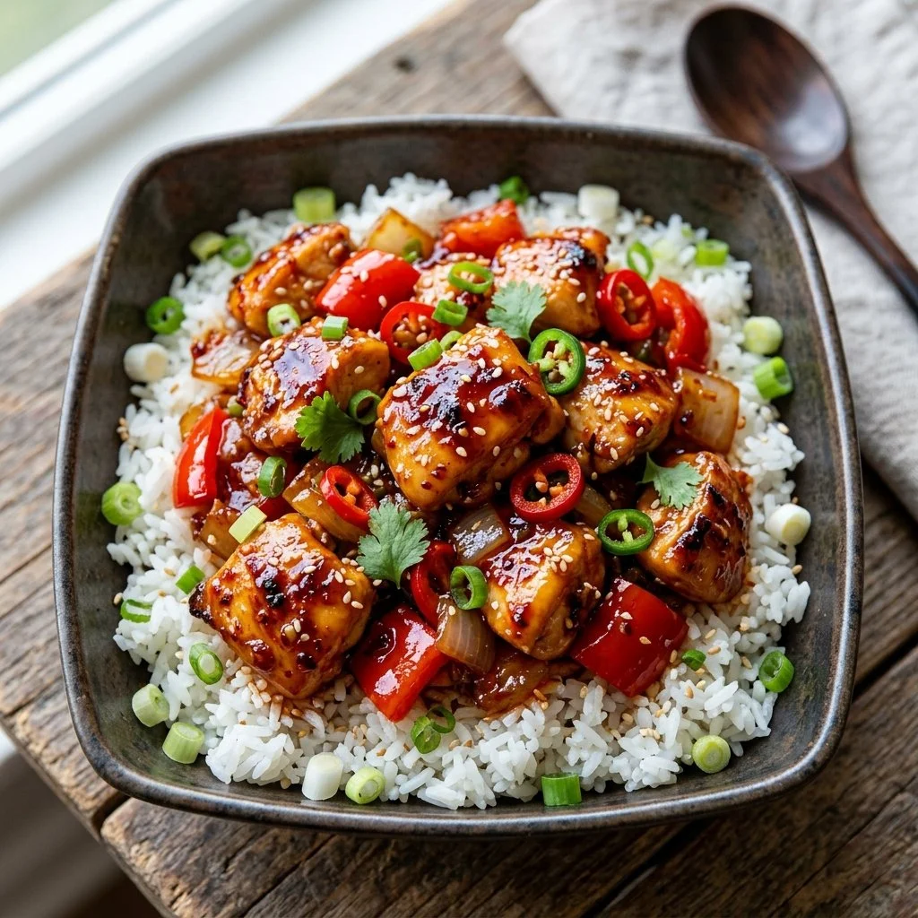 Delicious Firecracker Chicken Breast garnished and ready to serve