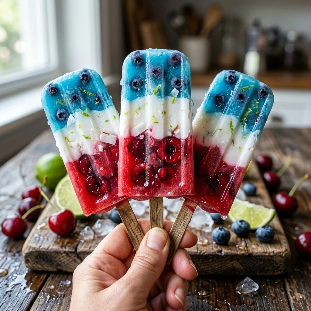 Colorful Firecracker Popsicles served on a summer day