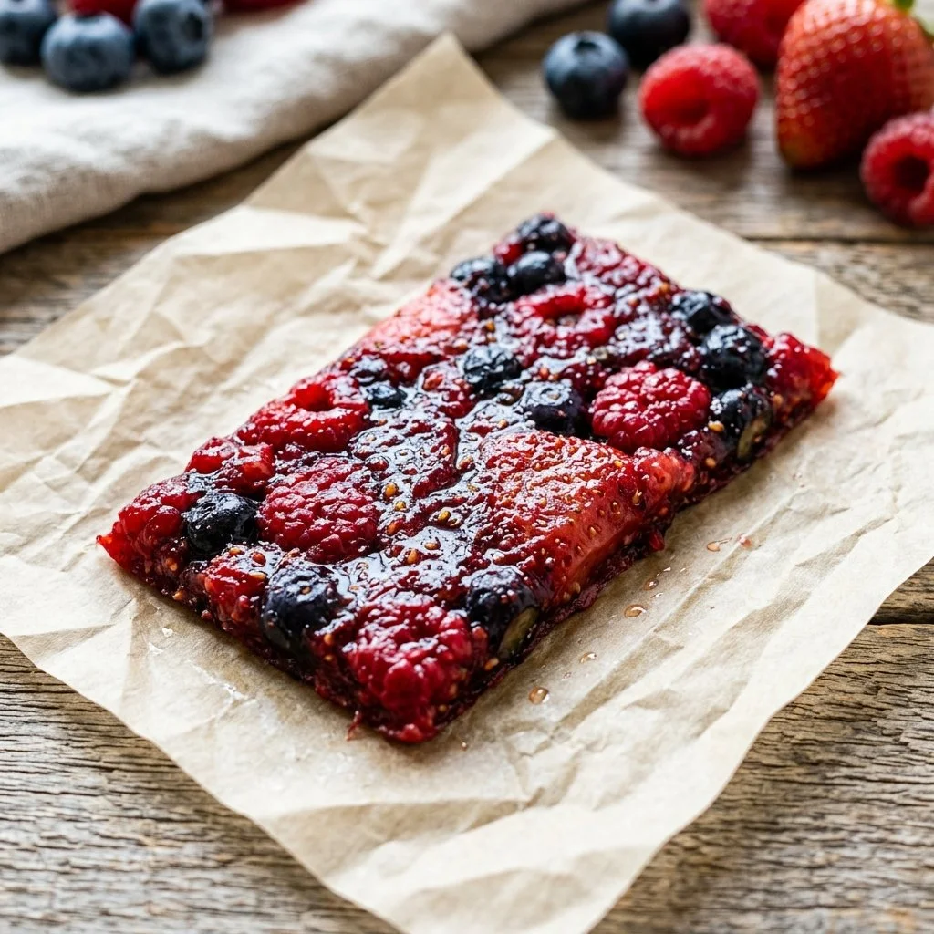 Homemade fruit leather made from fresh fruits, healthy snack options.