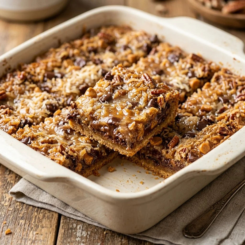 Delicious Hello Dolly Bars loaded with chocolate, coconut, and nuts
