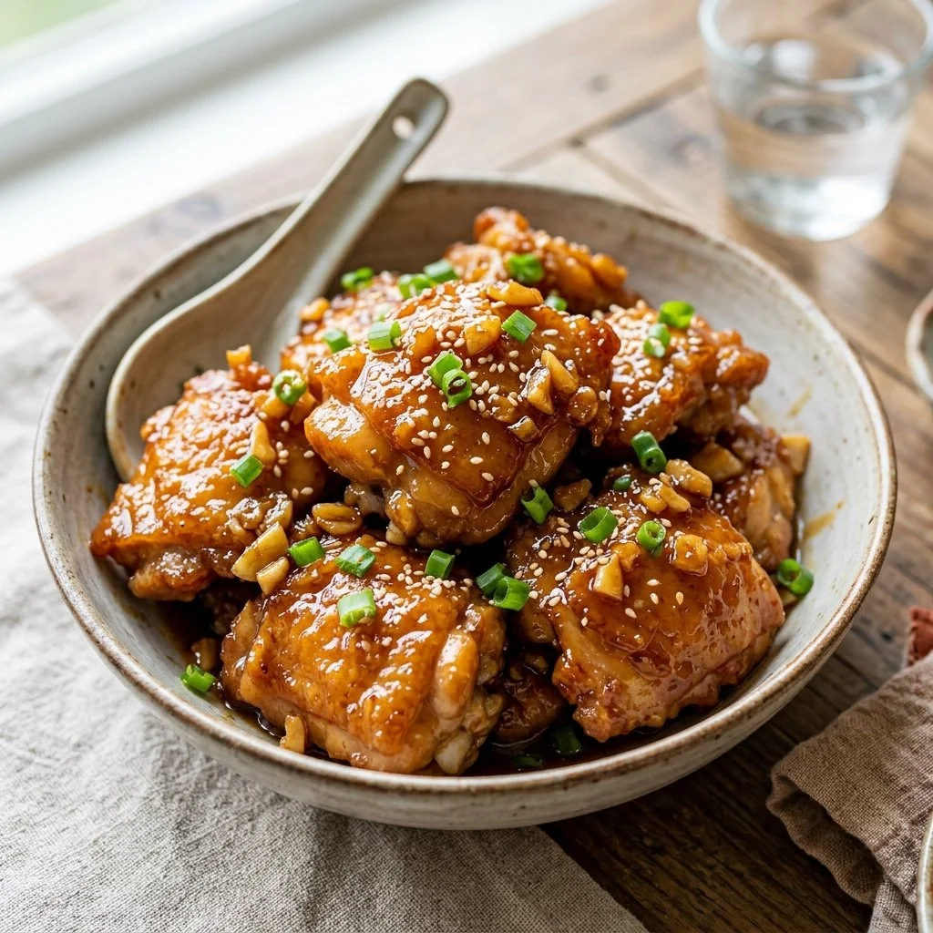 Delicious Honey Garlic Chicken served on a plate with garnishes