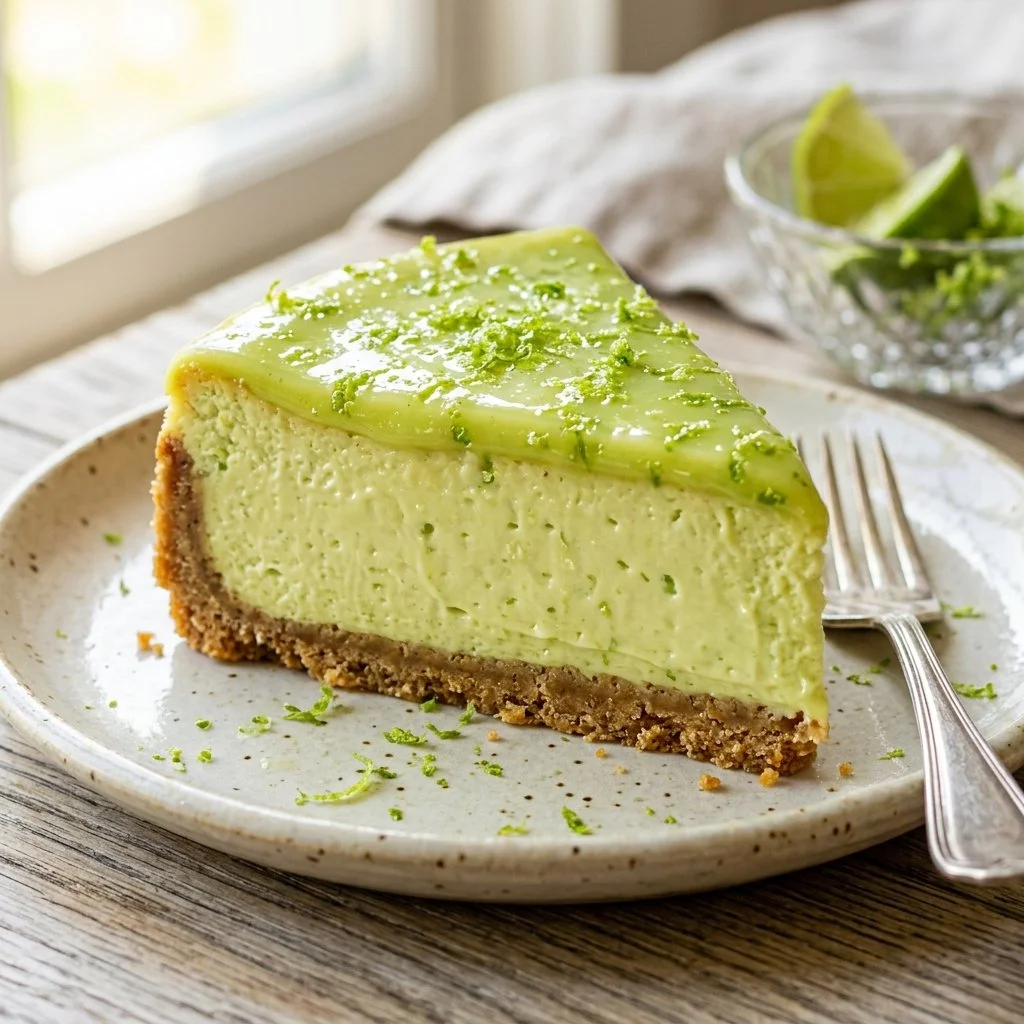 Delicious Key Lime Cheesecake with a buttery crust and creamy lime filling