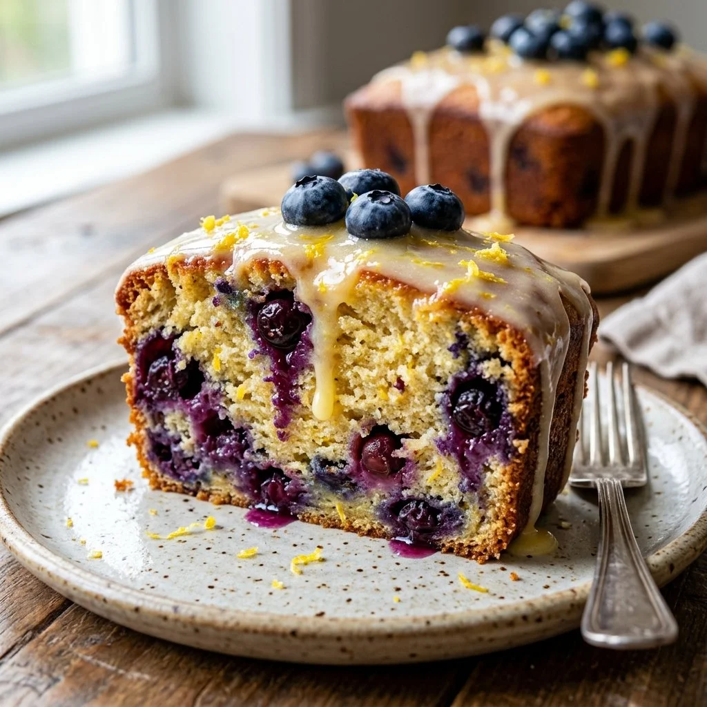 Delicious lemon blueberry cake with fresh blueberries and lemon zest