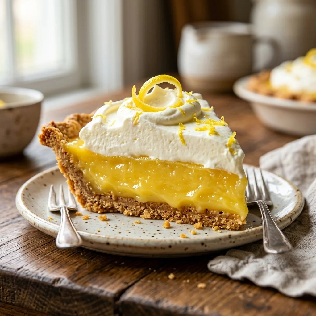 Homemade Lemon Cream Pie with a buttery crust and creamy lemon filling