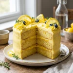 Delicious lemon layer cake with three layers and lemon frosting