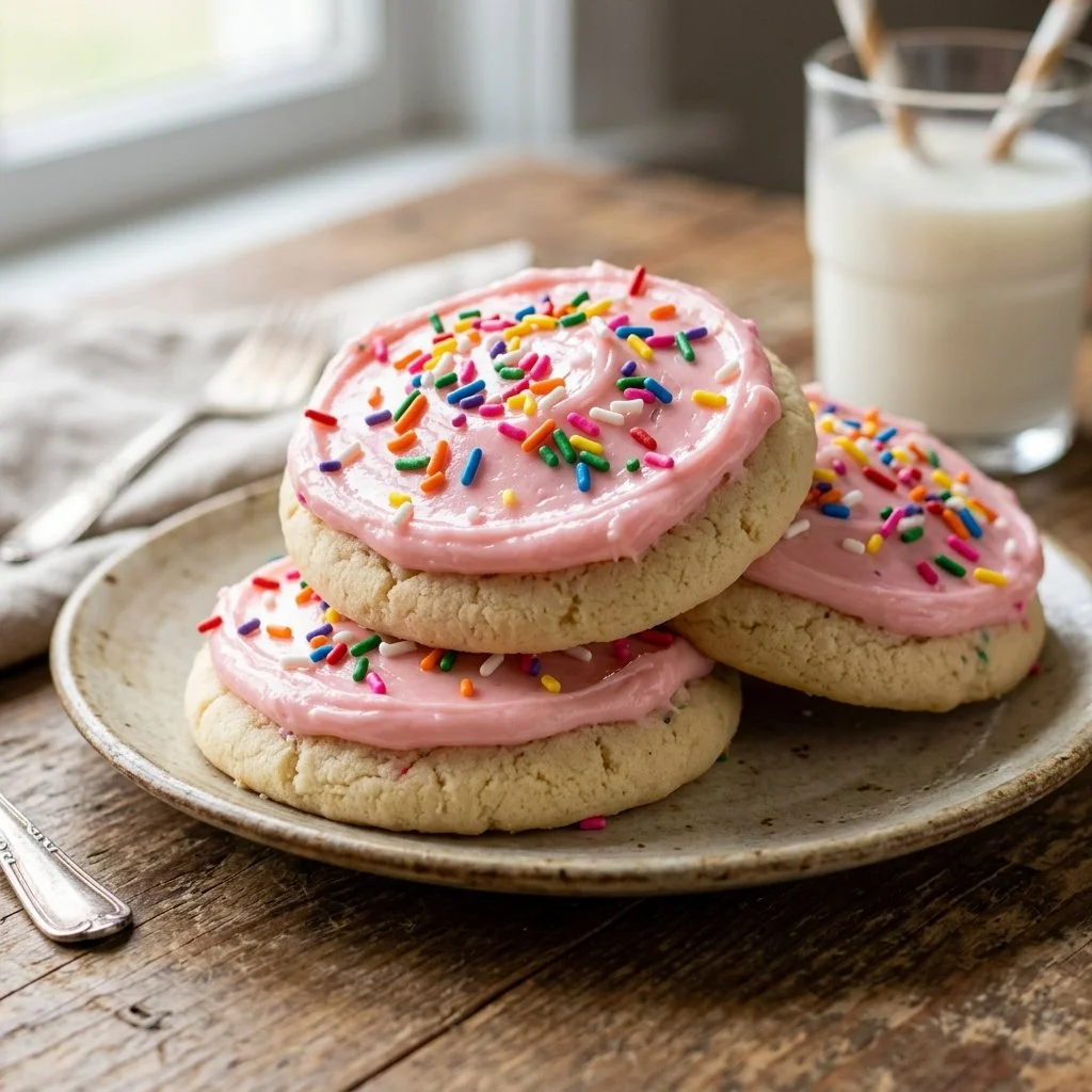 Delicious Lofthouse style cookies with vibrant frosting and sprinkles