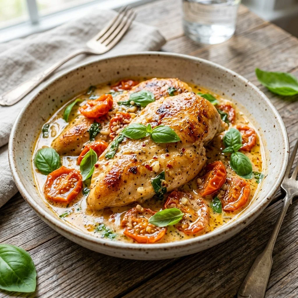 Delicious Marry Me Chicken served with creamy sauce and herbs