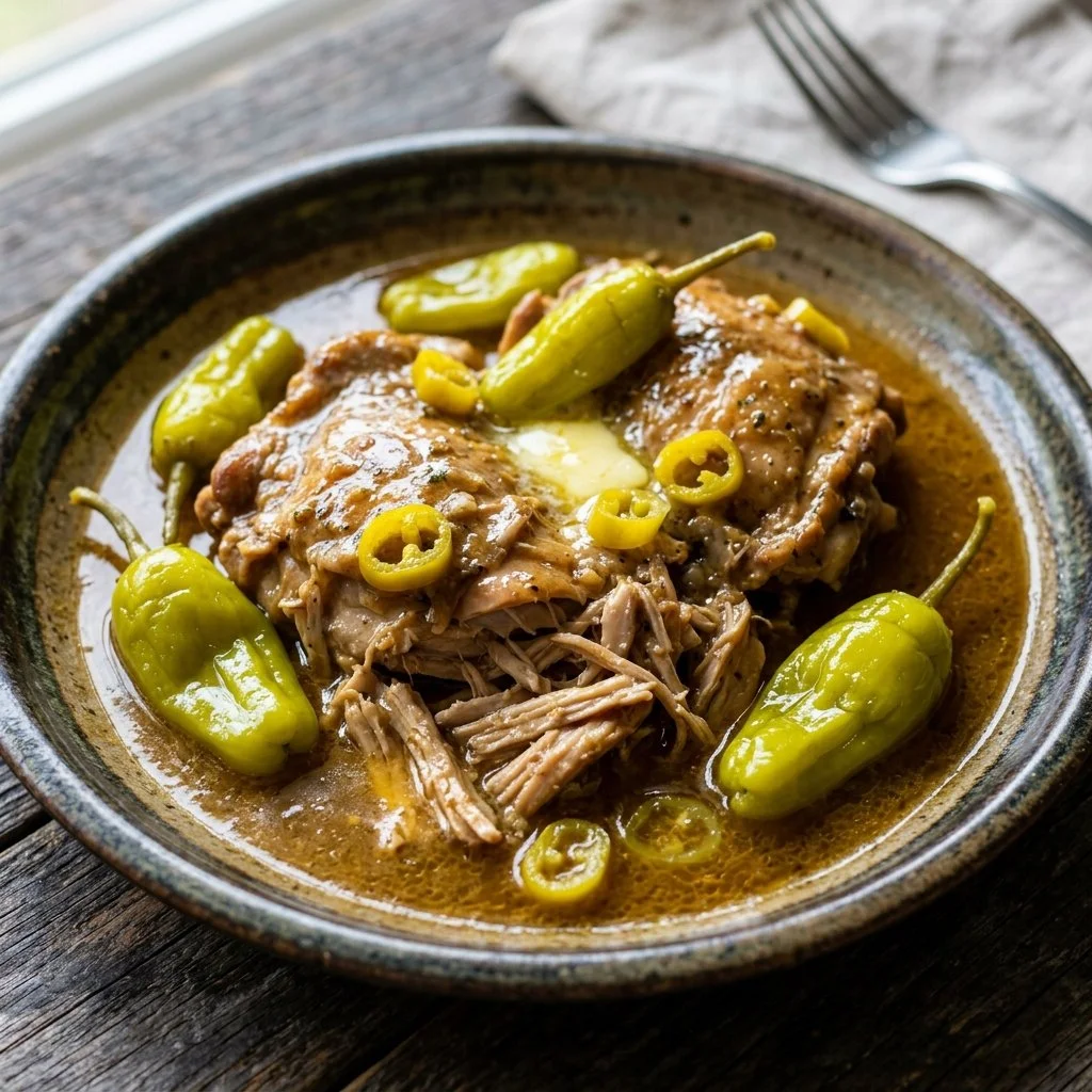 Delicious Mississippi chicken recipe with flavorful spices and tender meat.