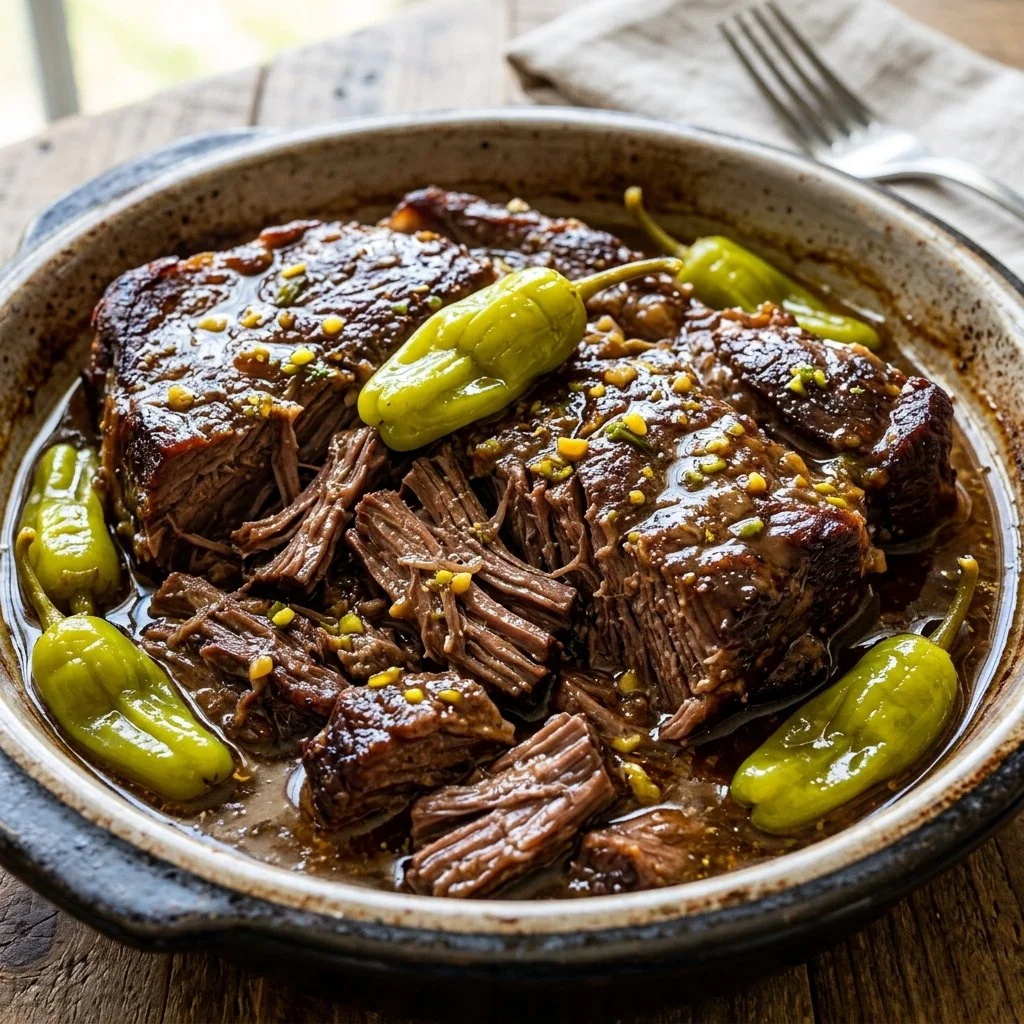 Mouthwatering Mississippi pot roast served with vegetables on a plate.