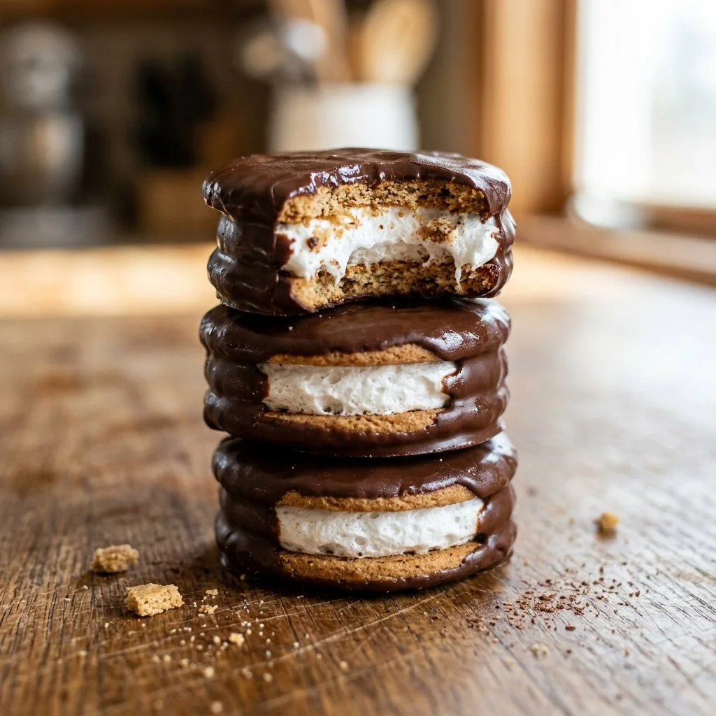 Delicious Moon Pies dessert with marshmallow filling and chocolate coating