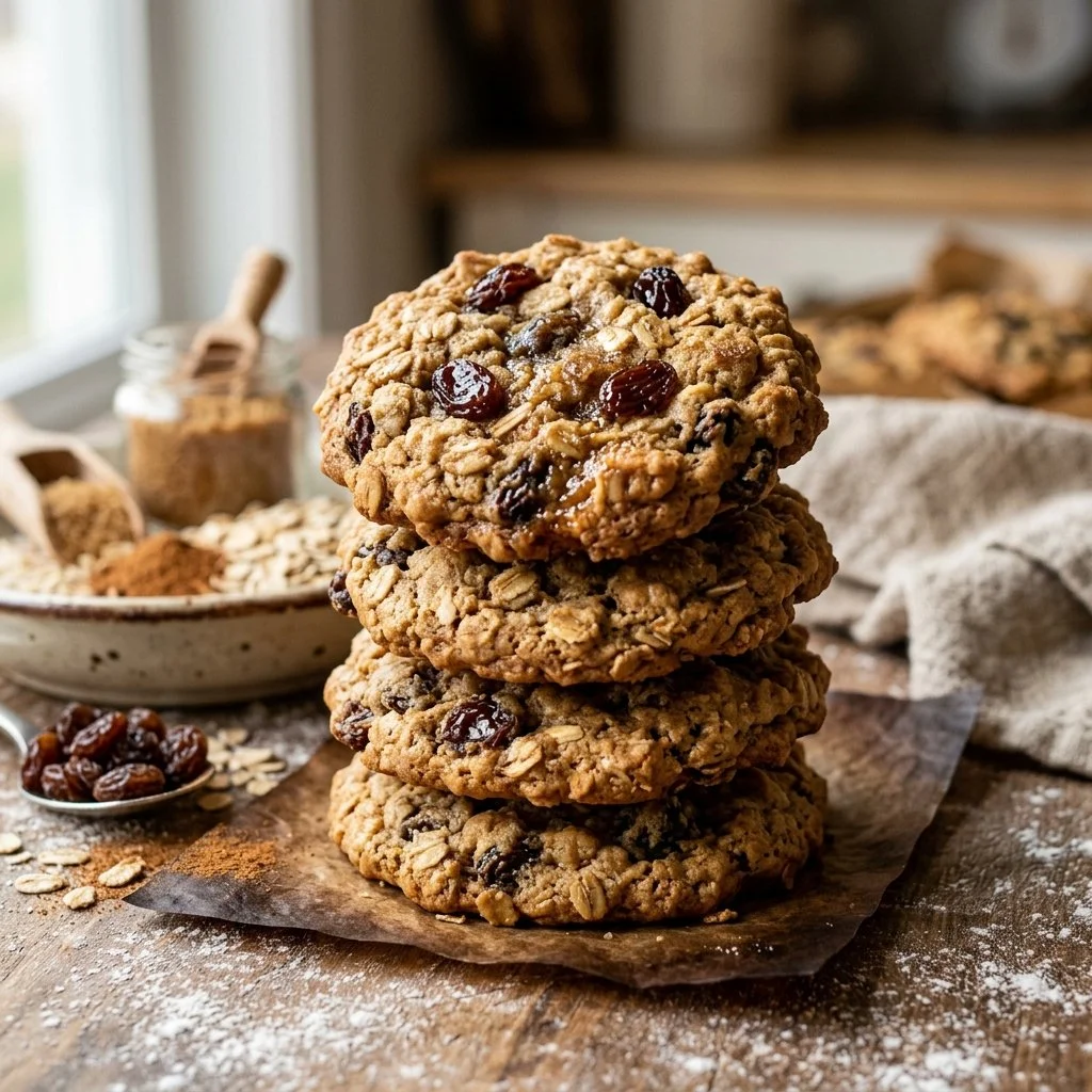 Delicious homemade oatmeal raisin cookies on a plate