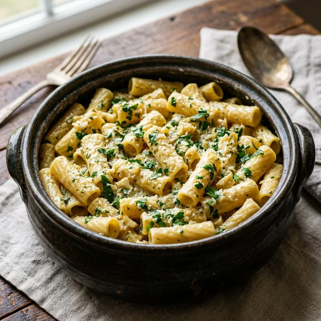 Delicious One Pot Garlic Parmesan Pasta served in a bowl