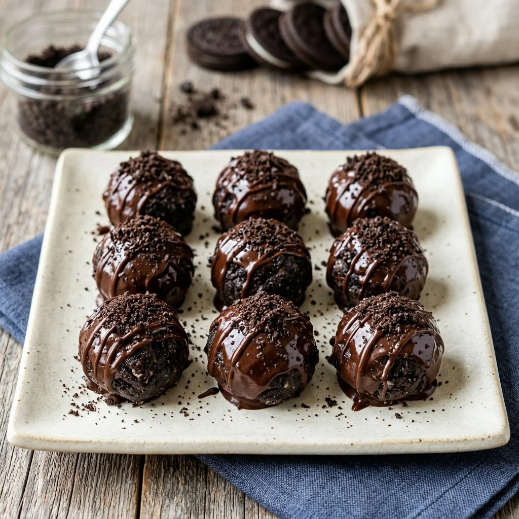 Delicious homemade Oreo truffles with chocolate coating