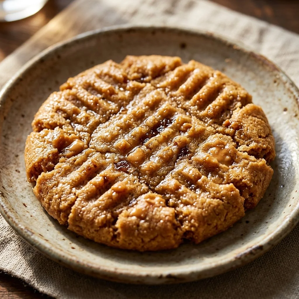 Delicious peanut butter cookies on a plate with a glass of milk