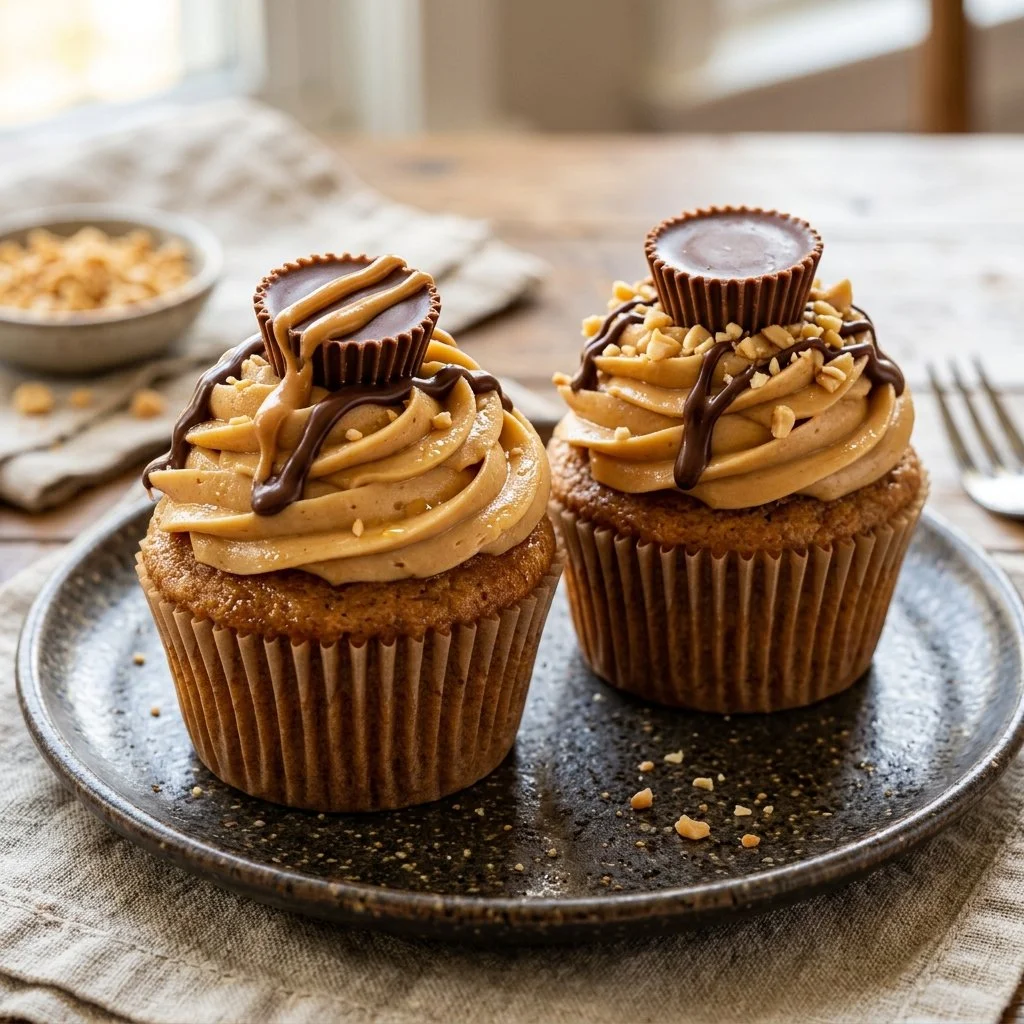 Delicious homemade peanut butter cupcakes with creamy frosting