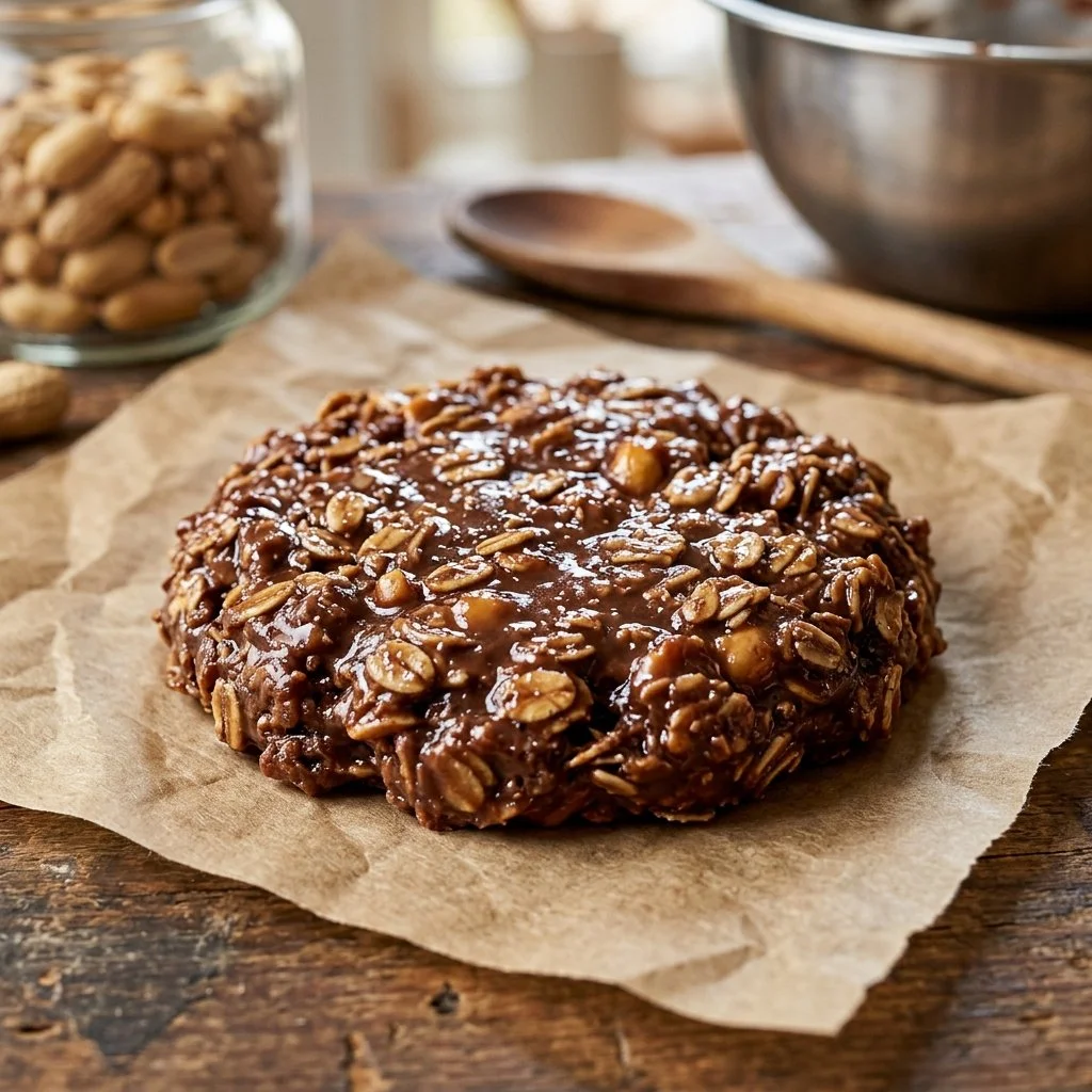 Delicious no bake peanut butter cookies topped with chocolate