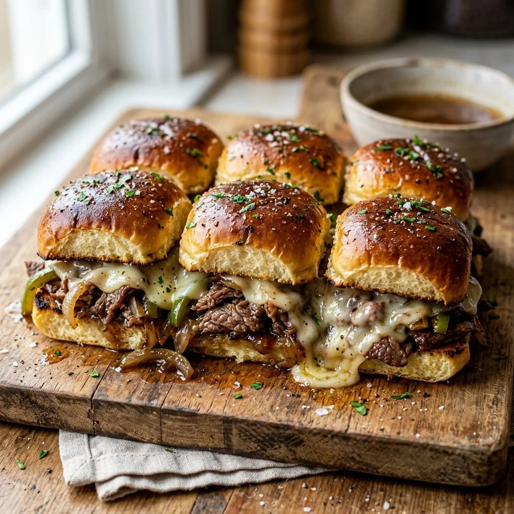 Delicious Philly Cheesesteak Sliders with melted cheese and tender beef