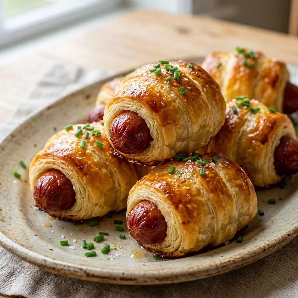 Easy pigs in a blanket recipe with flaky dough and savory sausages.