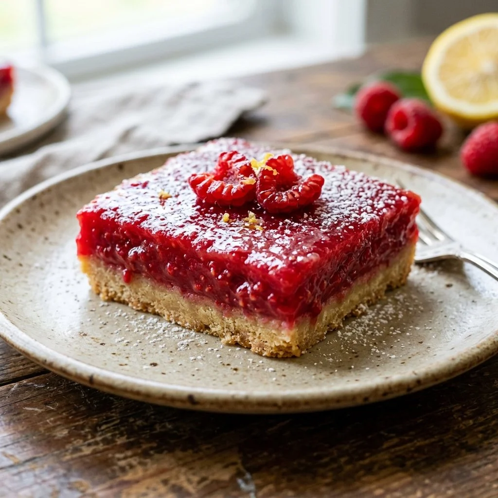 Delicious homemade raspberry lemonade bars with a tangy lemon topping