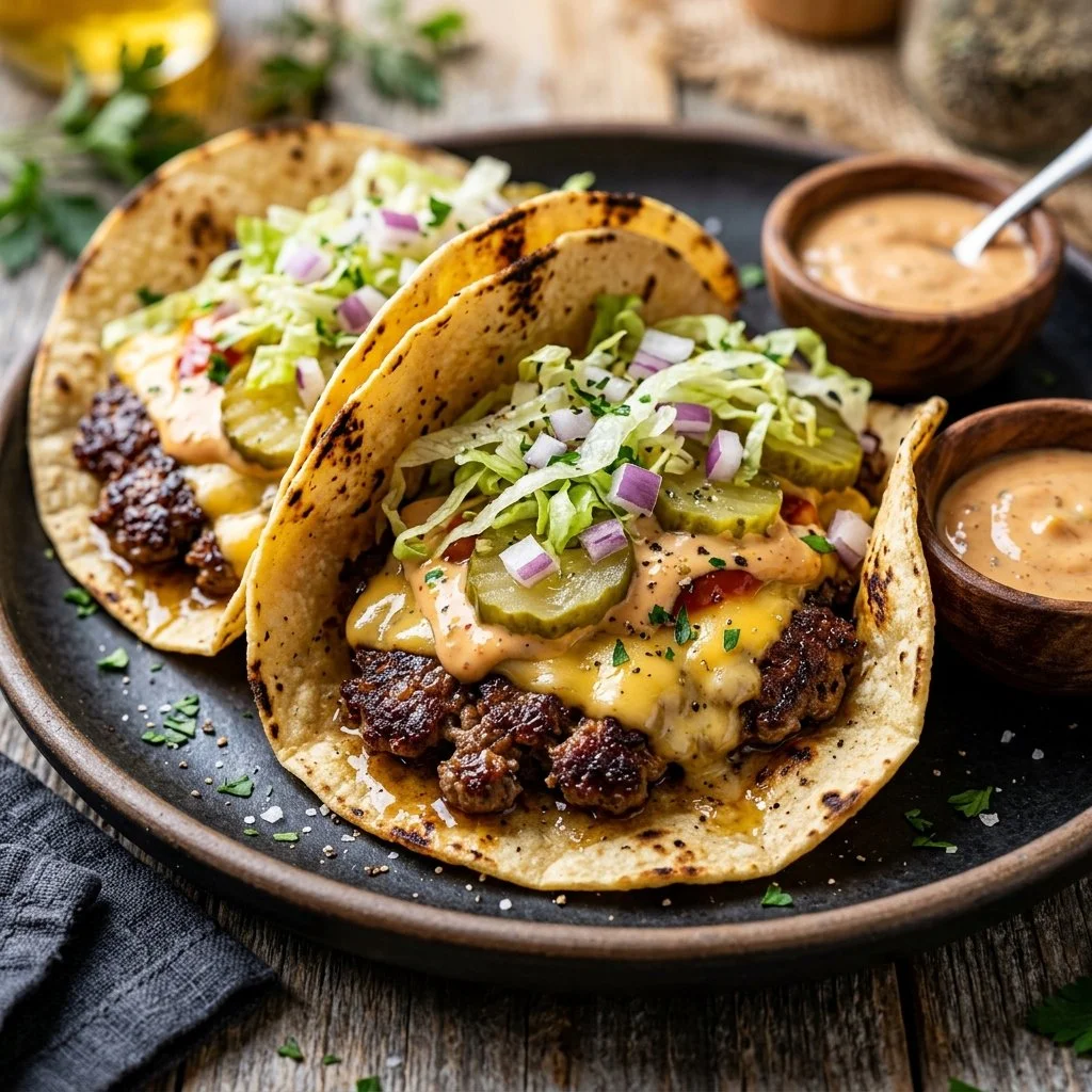 Delicious smash burger tacos showcasing juicy patties and fresh toppings