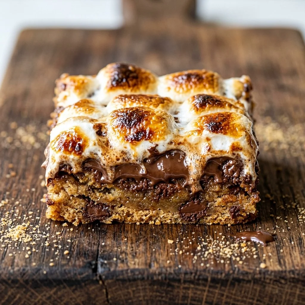Delicious S'mores Cookie Bars with melted chocolate and marshmallows