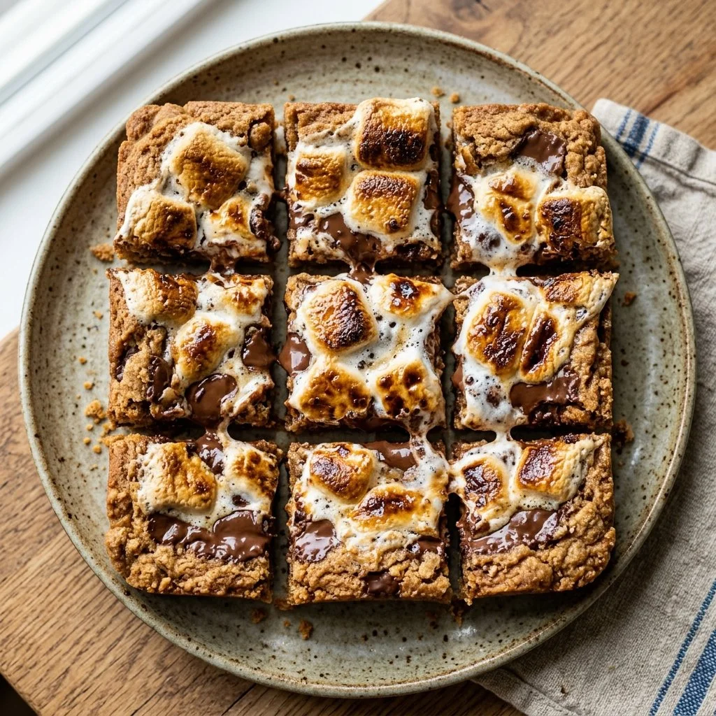 Delicious S'mores Cookie Bars featuring chocolate, marshmallows, and graham crackers.
