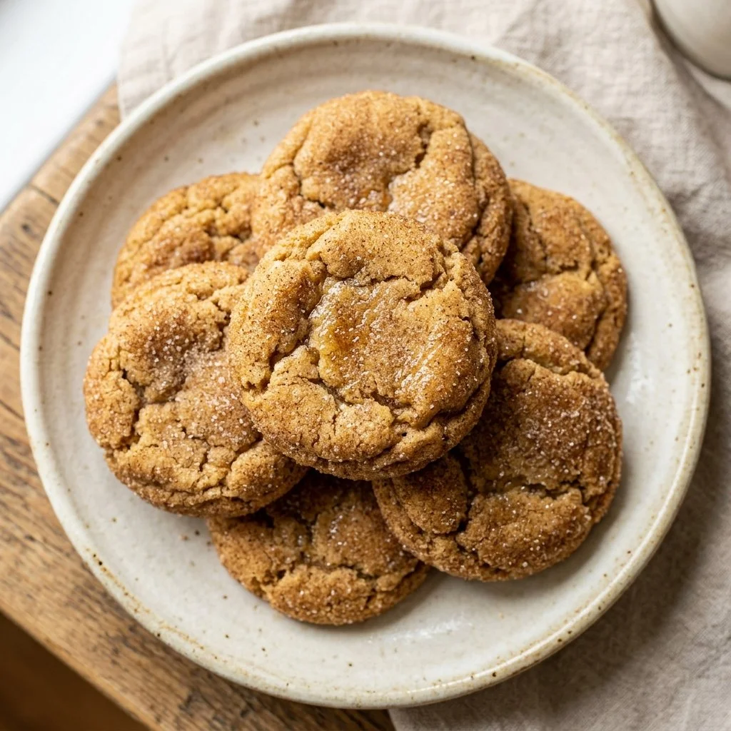 Freshly baked snickerdoodle cookies with cinnamon sugar topping