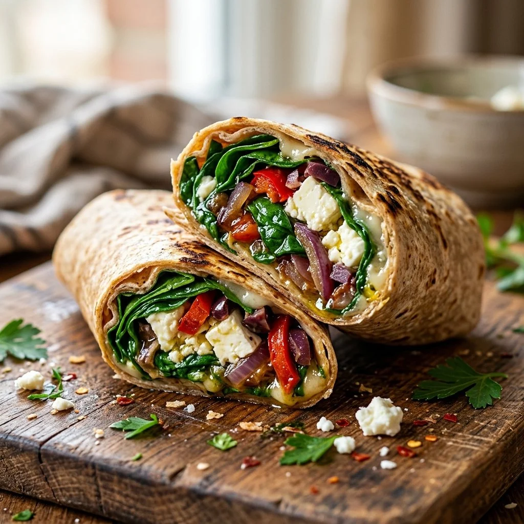 Delicious spinach feta wraps filled with fresh ingredients