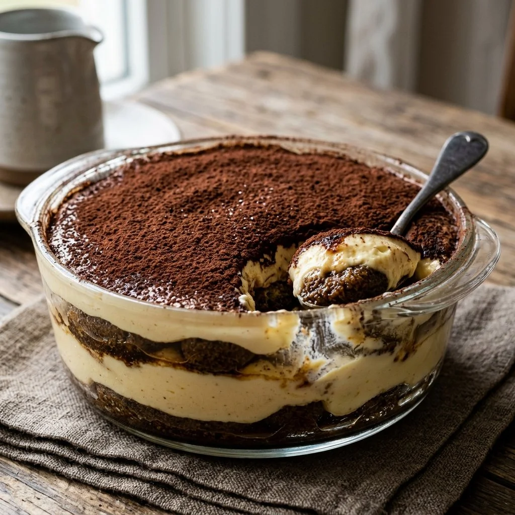 Delicious homemade tiramisu dessert with coffee and mascarpone layers