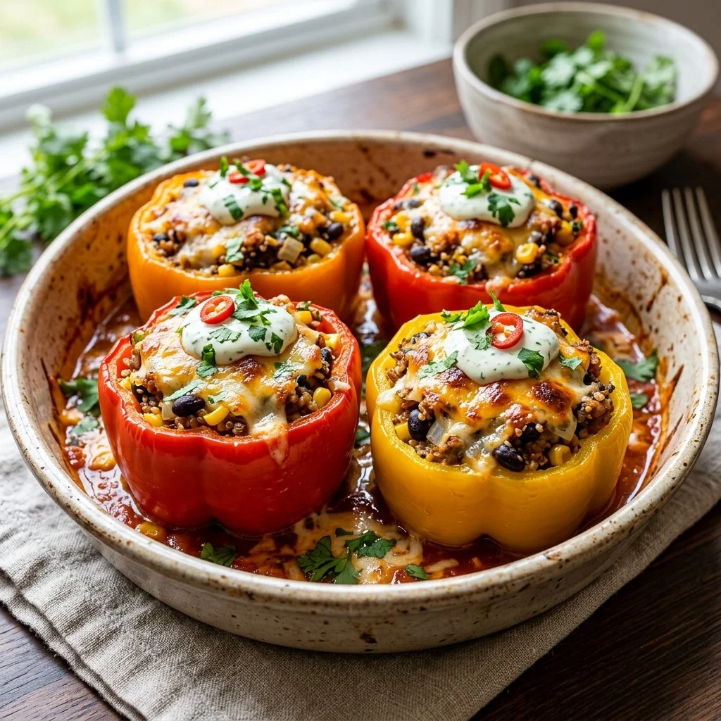 Turkey stuffed peppers filled with lean meat and vegetables