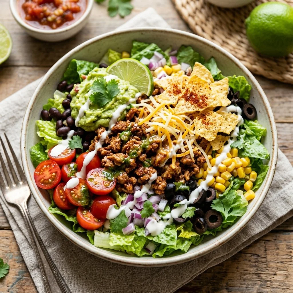 Colorful Turkey Taco Salad with fresh veggies and lean turkey meat