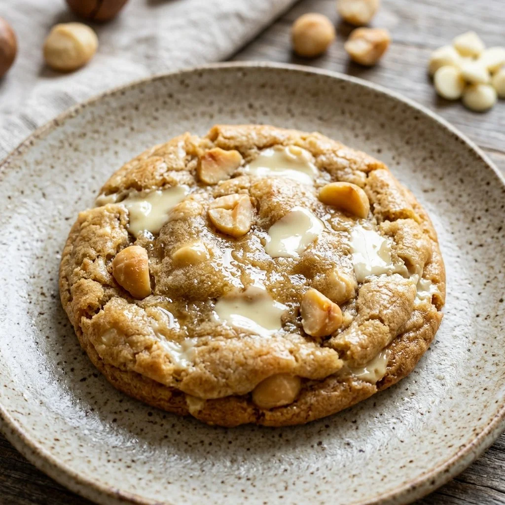 Delicious white chocolate macadamia cookies on a plate