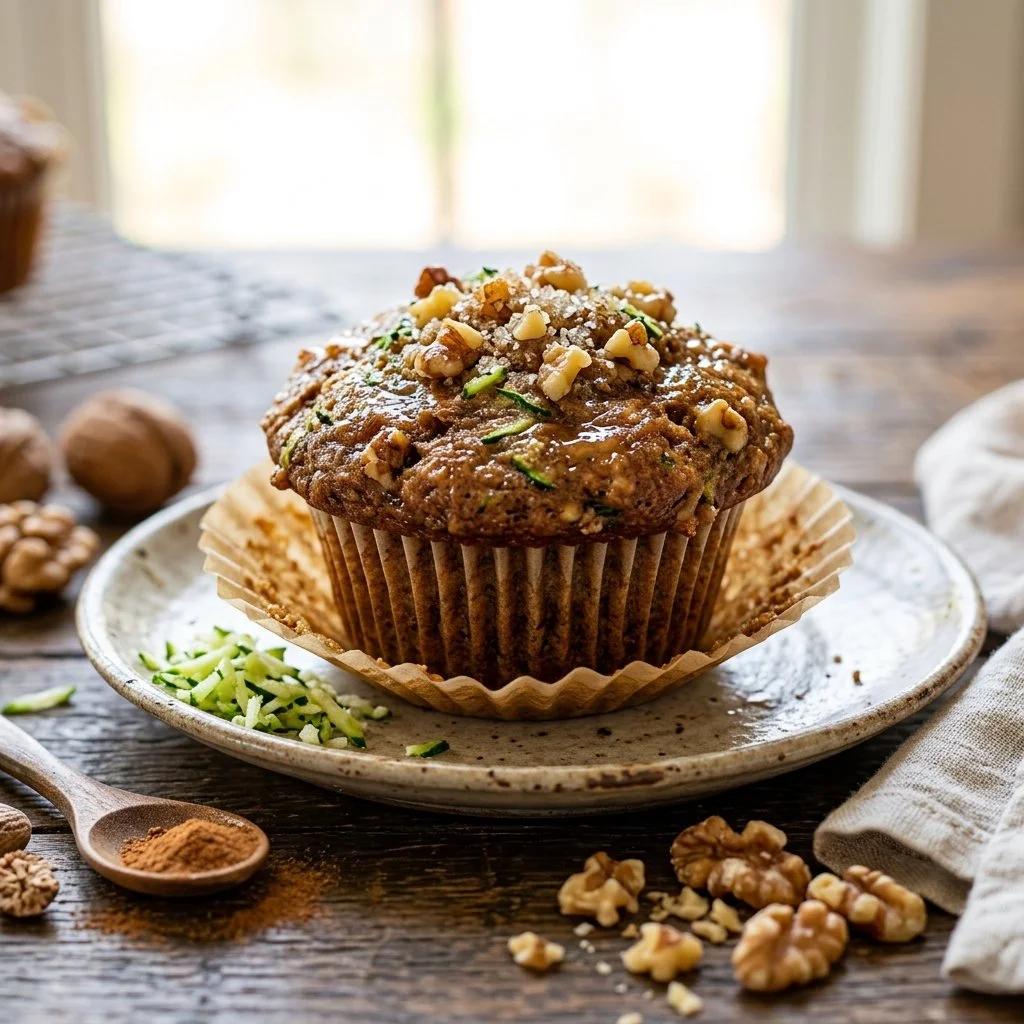 Freshly baked zucchini bread muffins on a cooling rack
