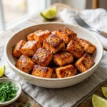 Delicious air fryer salmon bites served as a healthy snack or appetizer.