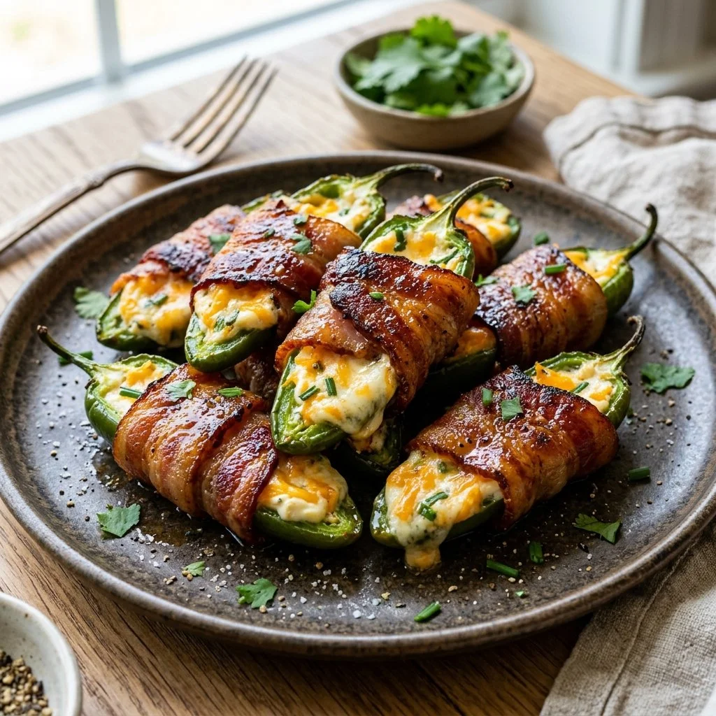 Bacon Wrapped Jalapenos appetizer served on a platter