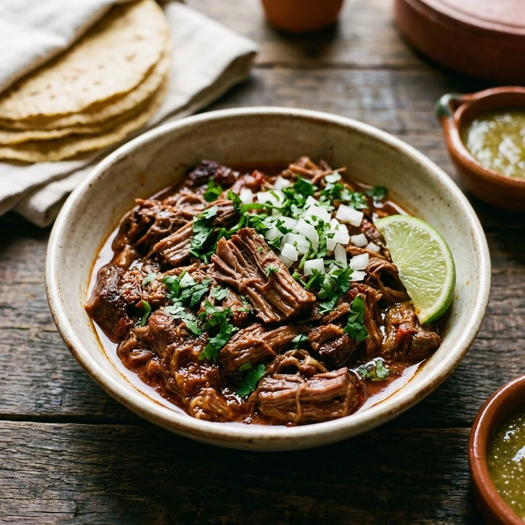 Delicious Barbacoa Beef served with fresh toppings and tortillas.
