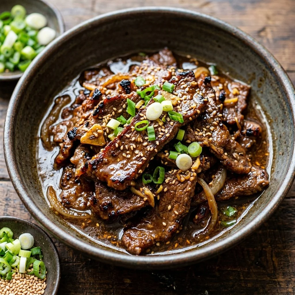 Delicious homemade Beef Bulgogi with marinated beef and vegetables
