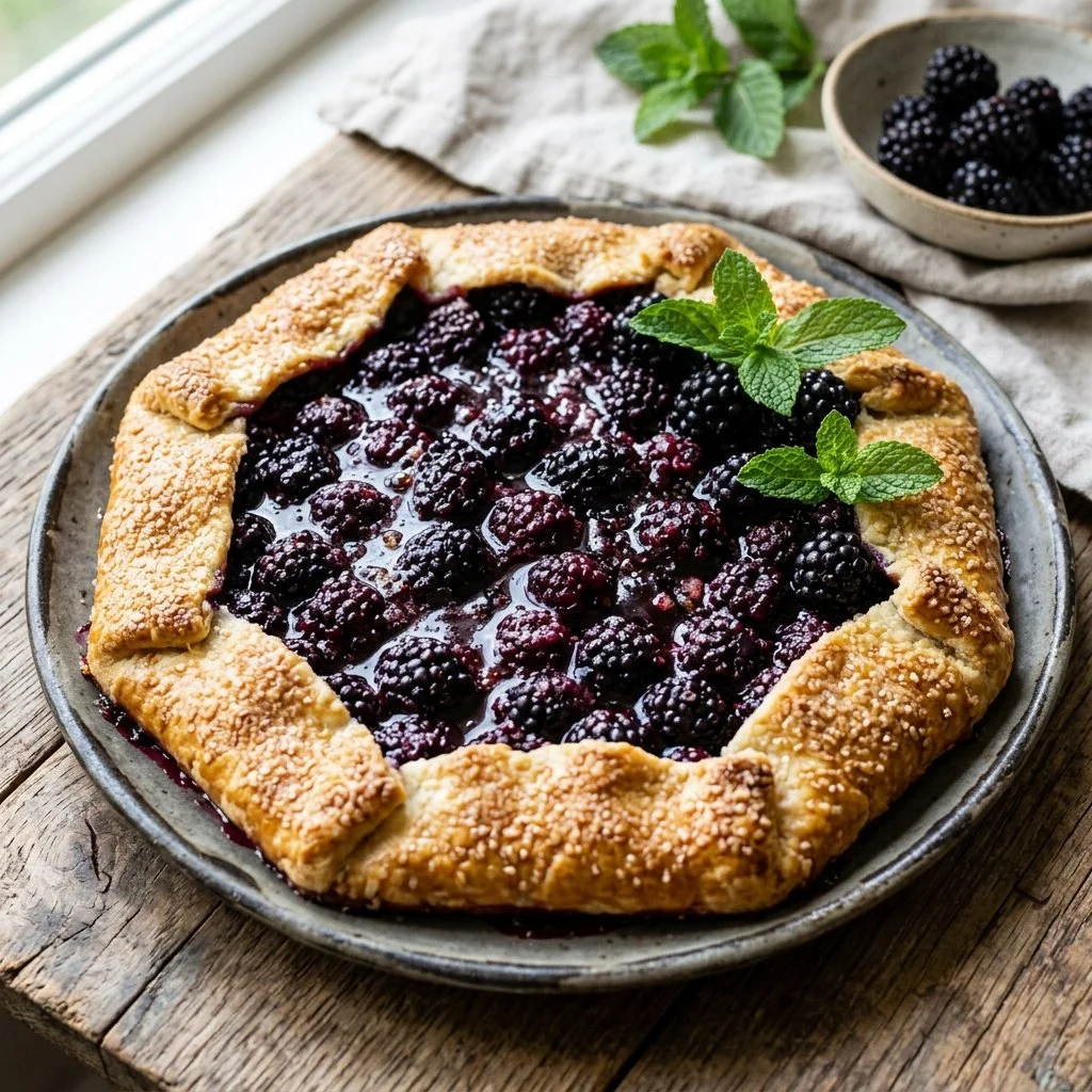 Freshly baked Blackberry Galette with golden crust and juicy blackberries
