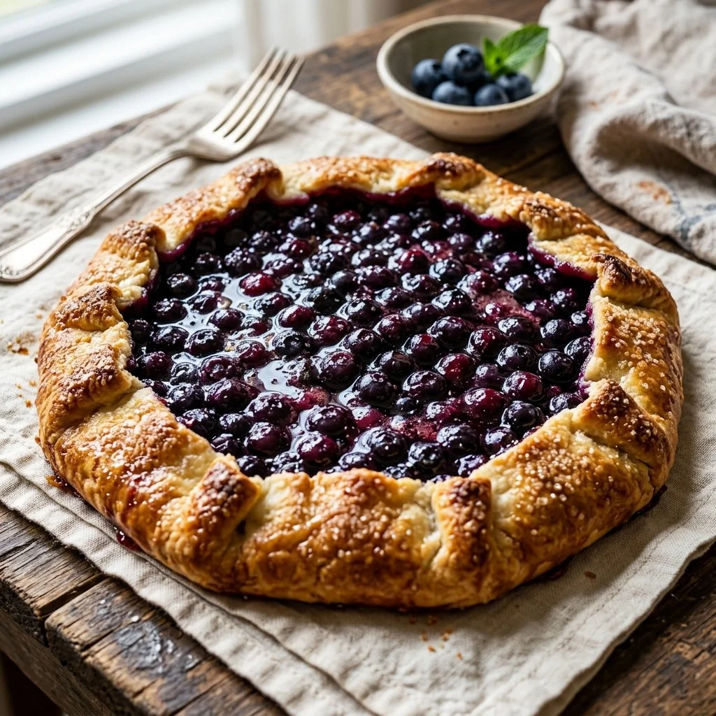 Delicious homemade blueberry galette with fresh blueberries and flaky crust