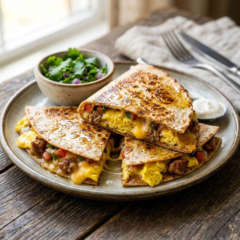 Delicious breakfast quesadillas filled with eggs and cheese