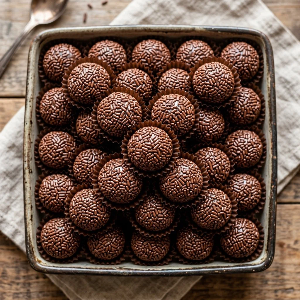 Delicious Brigadeiros, Brazilian chocolate truffles coated in sprinkles