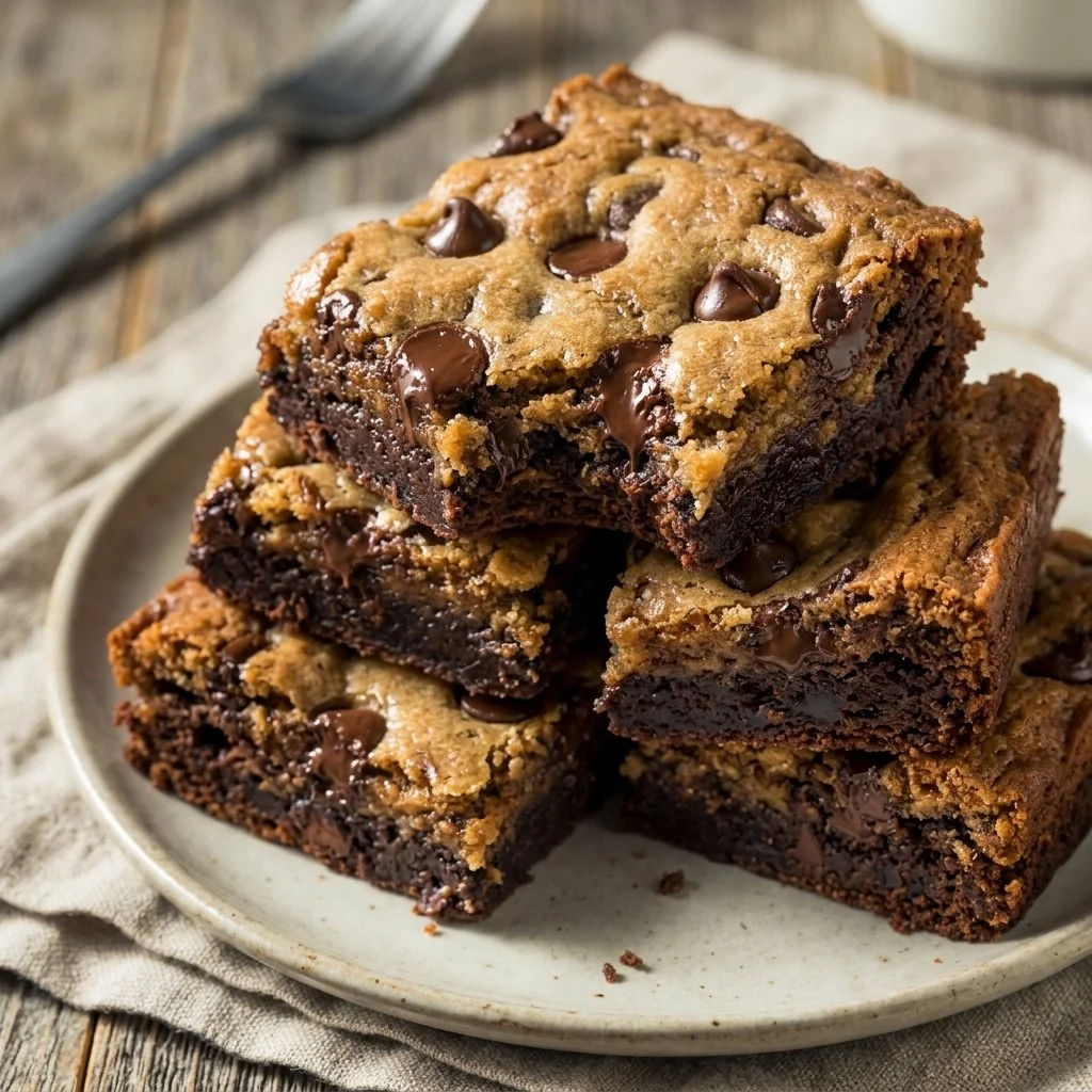Delicious homemade brookies combining brownies and cookies in one dessert.
