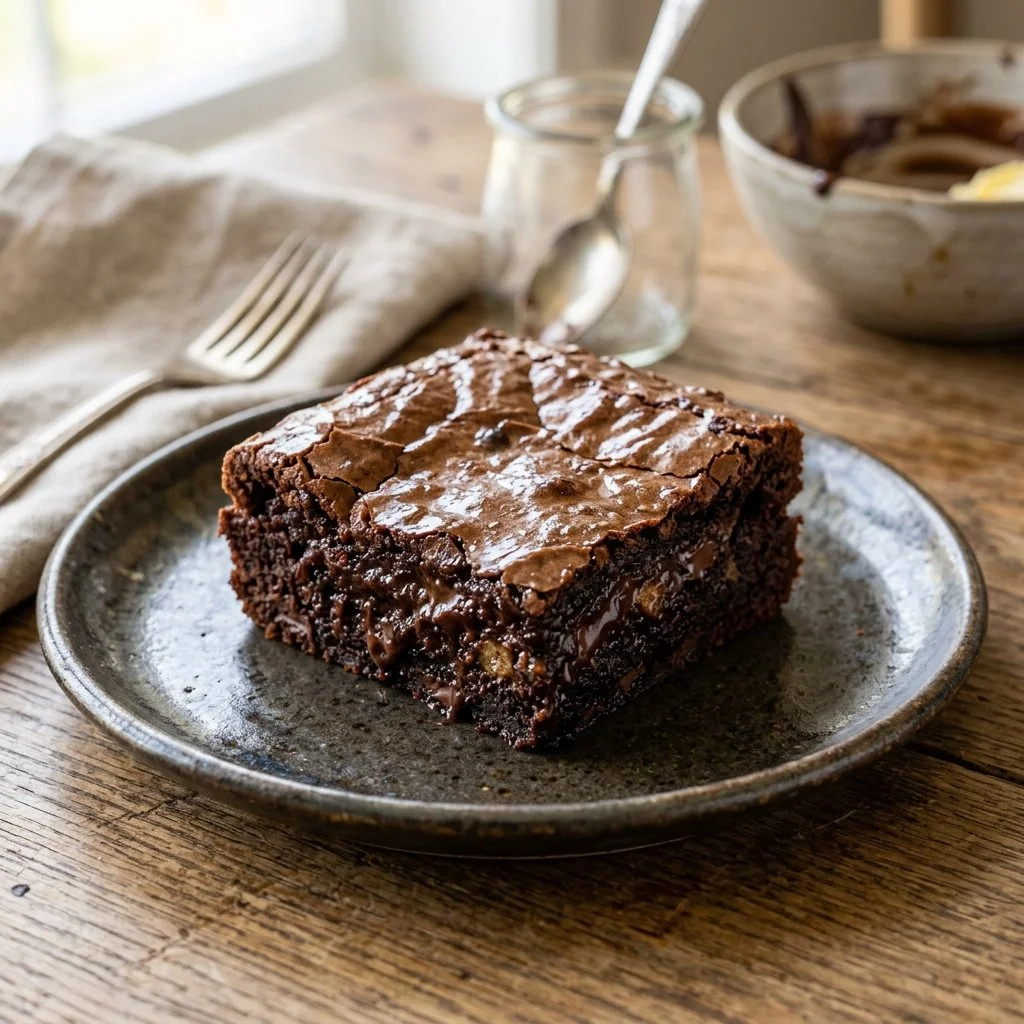 Deliciously rich brown butter brownies topped with chocolate chips and nuts.