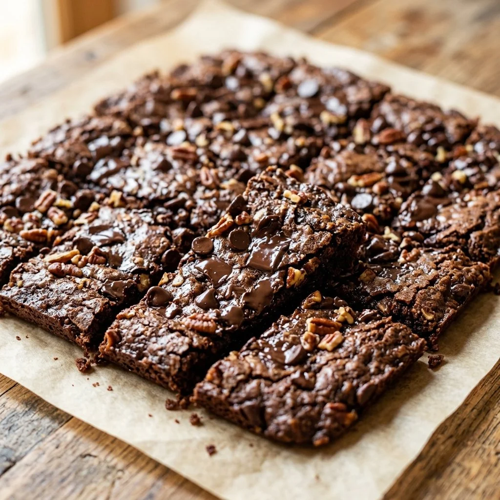 Crispy Brownie Brittle snacks in a bowl on a wooden table