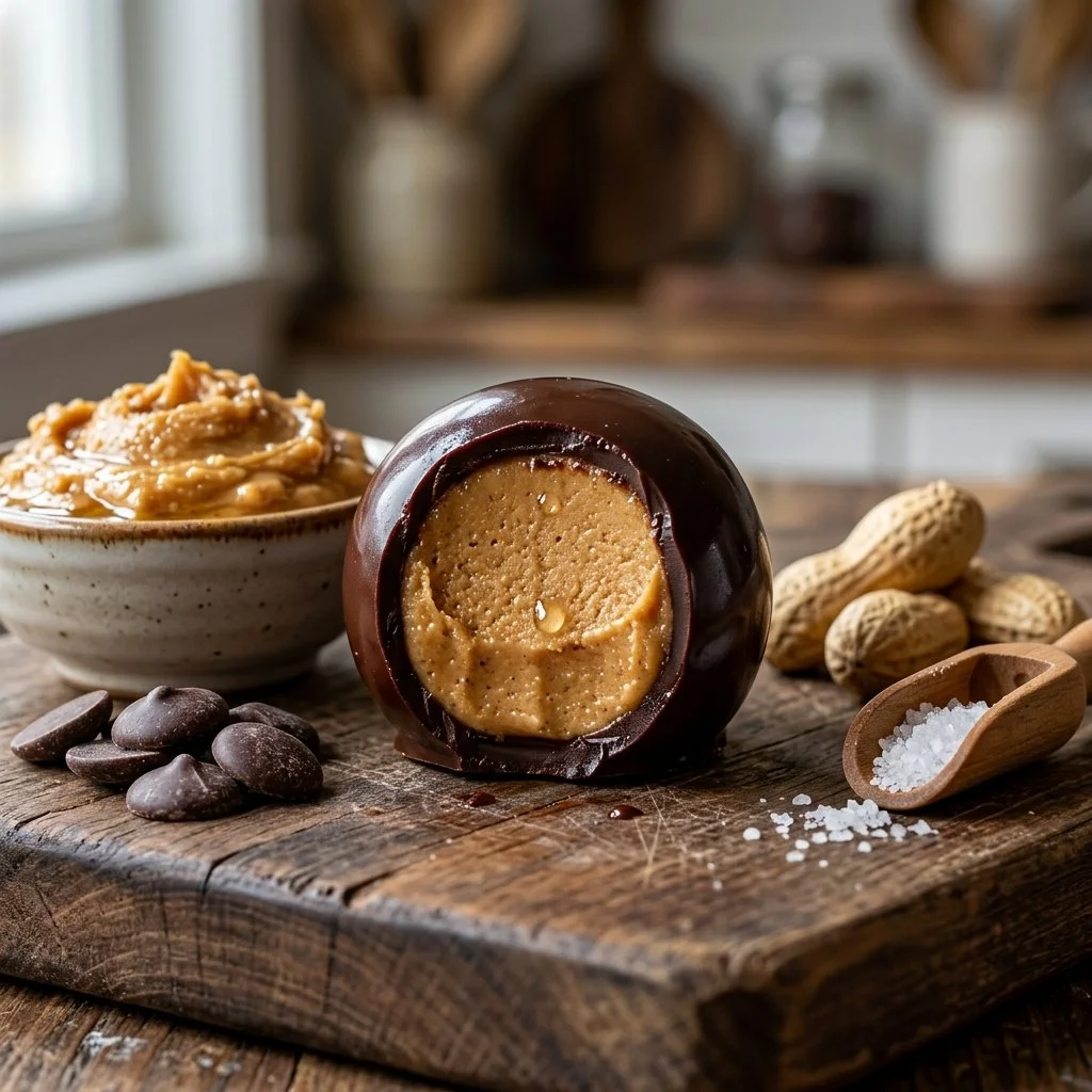 Homemade Buckeye Candy made with chocolate and peanut butter.