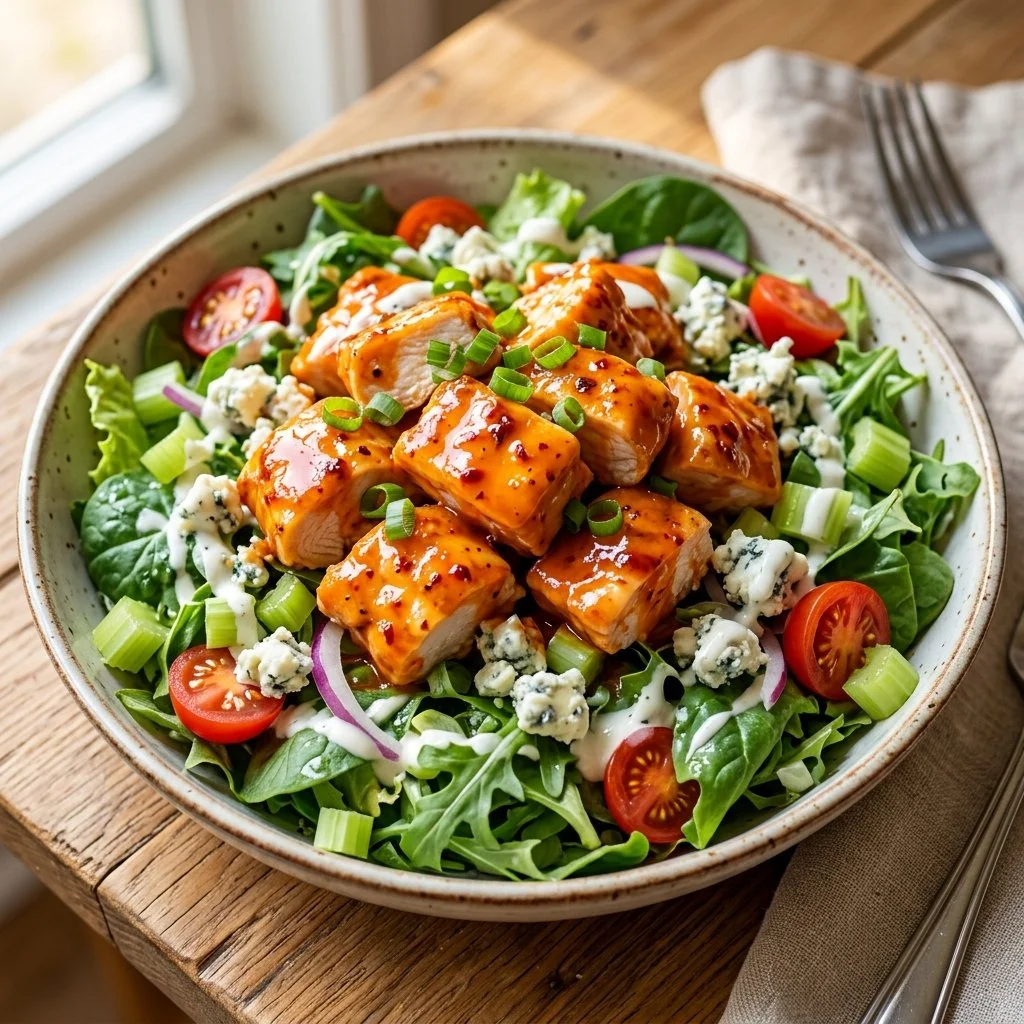 Delicious Buffalo Chicken Salad with grilled chicken and spicy dressing