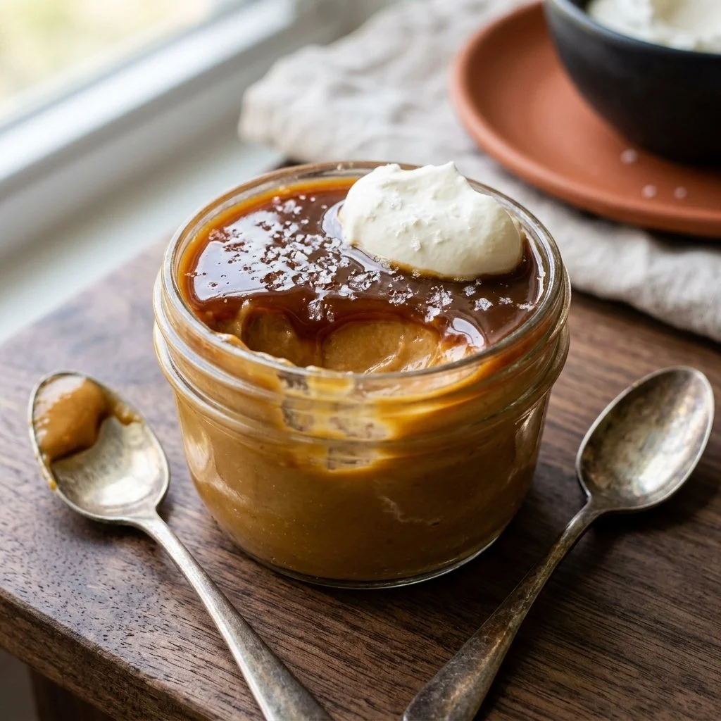 Deliciously creamy Butterscotch Budino dessert served in a glass